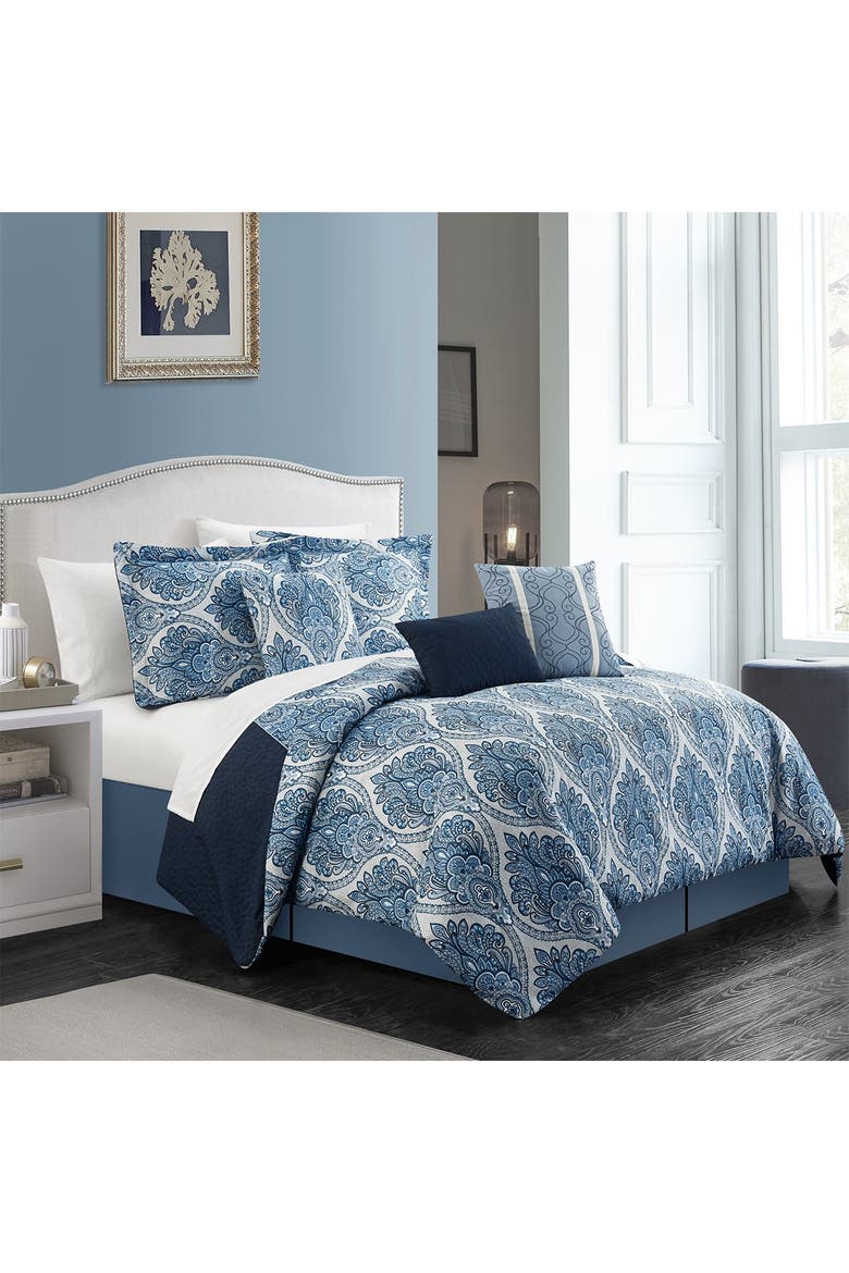 CHIC King Eurythmics Two-Tone Damask Pattern Comforter 7-Piece Set ...