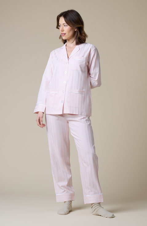 Heart Embroidered Cotton Long Pajama Set
