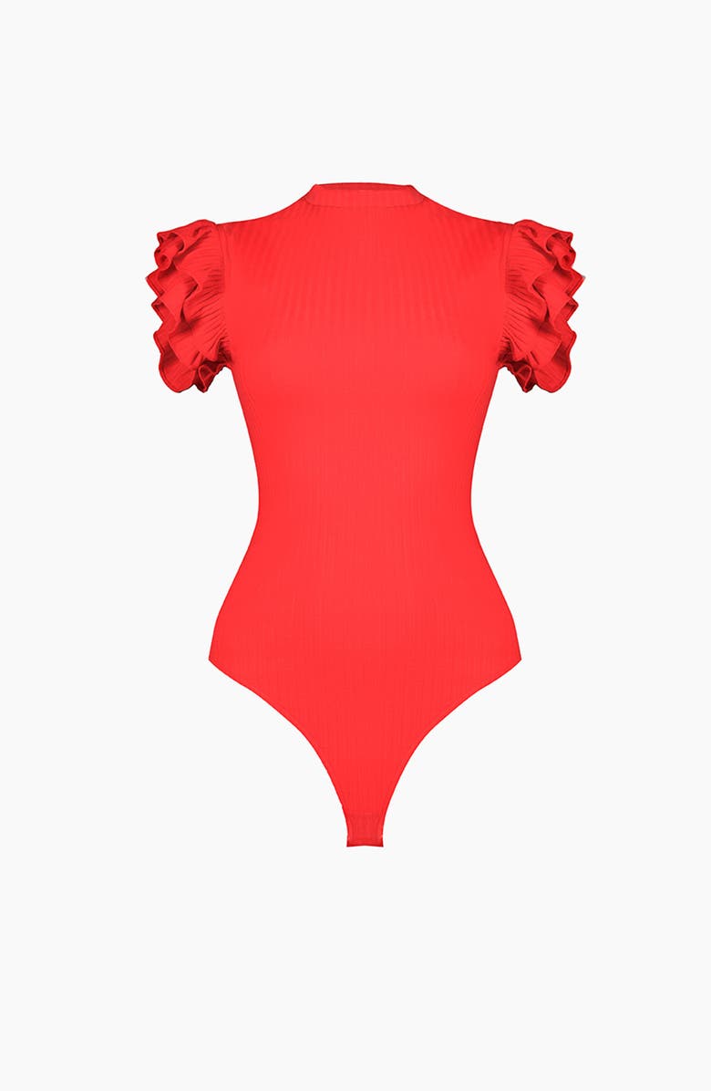 IVONNE Ruffle Sleeve Bodysuit, Alternate, color, Red