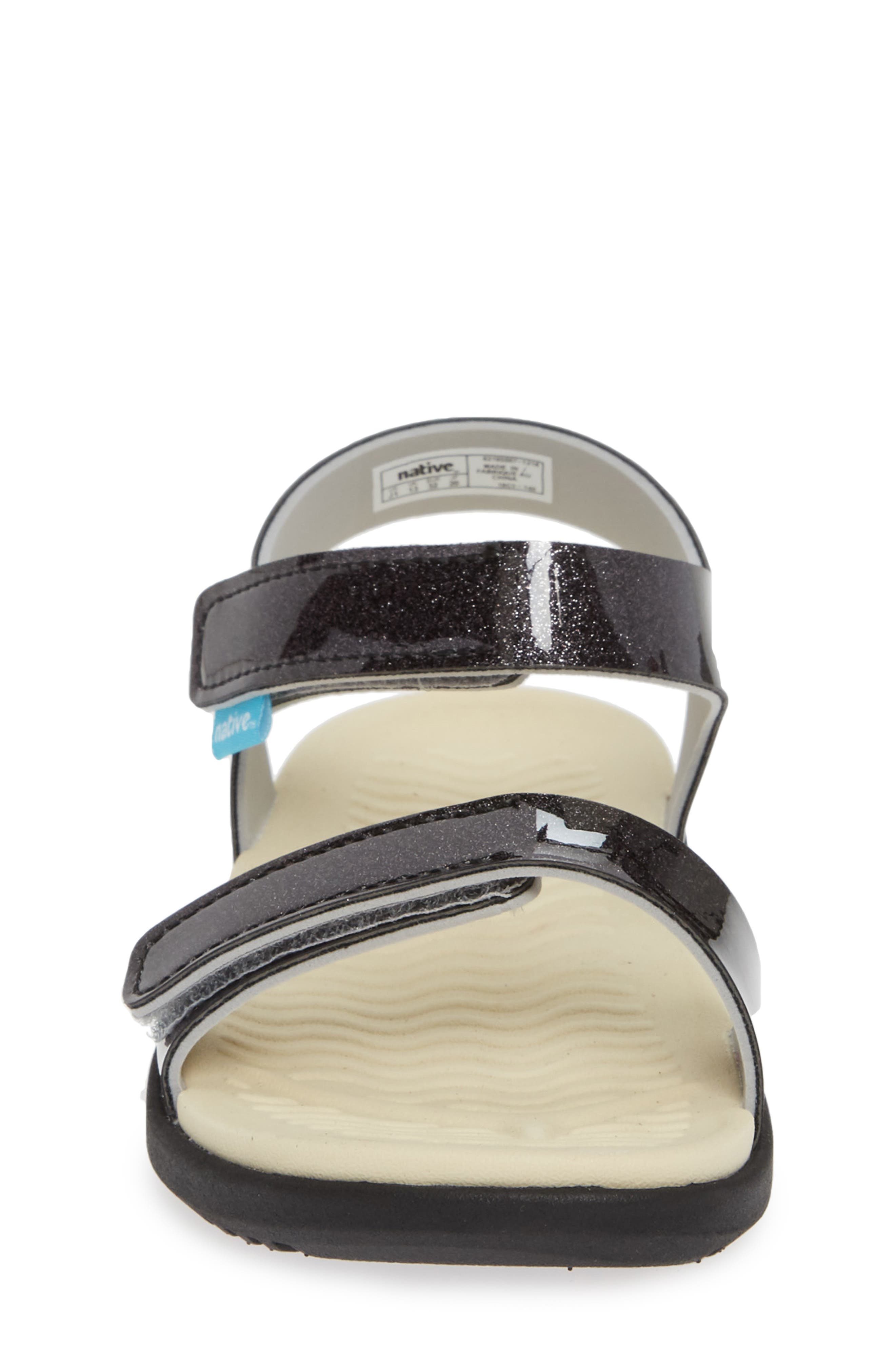 Charley Child Waterproof Flat Vegan Sandal, Alternate, color, BLACK GLITTER/ BONE WHITE