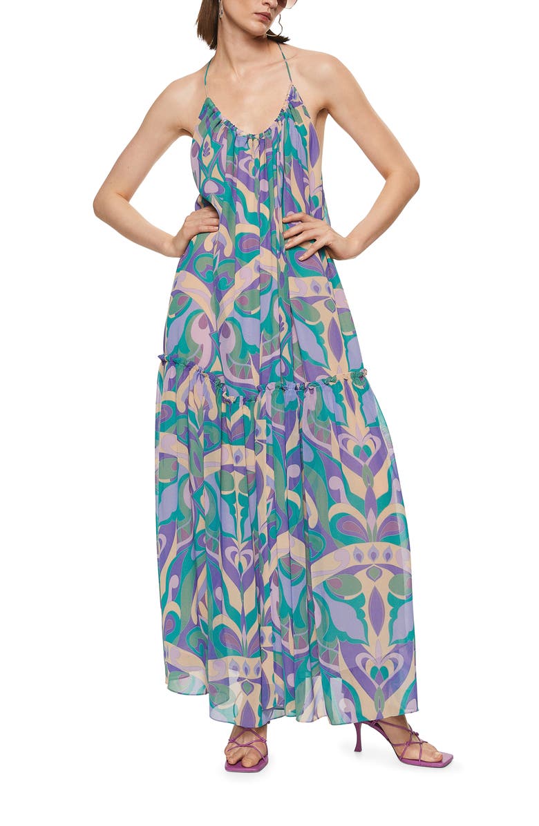 MANGO Abstract Print Open Back Dress, Main, color, 