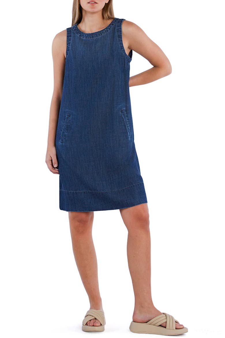 Little Denim Shift Dress, Main, color, DARK WASH BLUE
