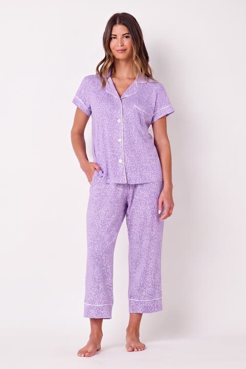 Polka Dot Pima Knit Short-sleeved Capri Pajama Set