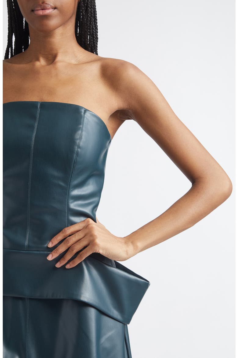 Zinia Strapless Bustier Faux Leather Top, Alternate, color, TURQUOISE