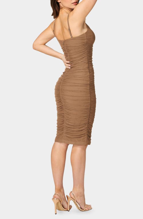 Bebe Powermesh Ruched Body-con Dress In Brown
