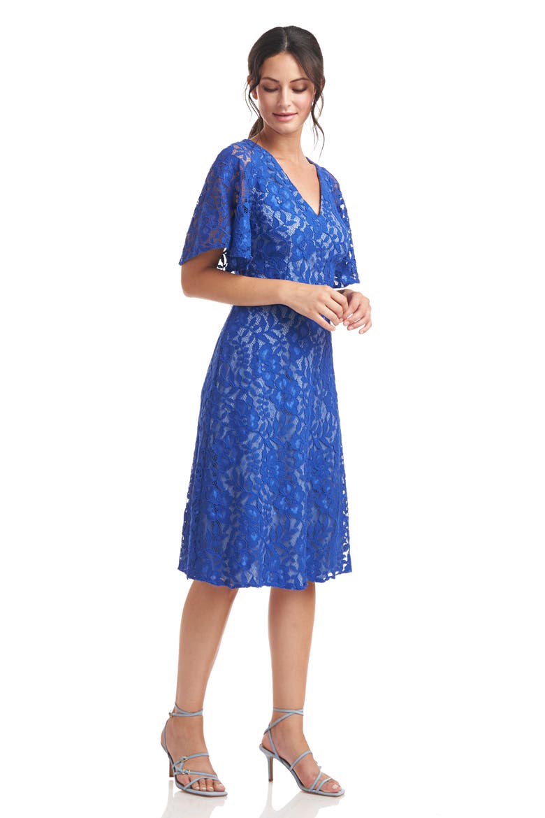 Skye V-Neck Lace Dress, Alternate, color, LAPIS BLUE