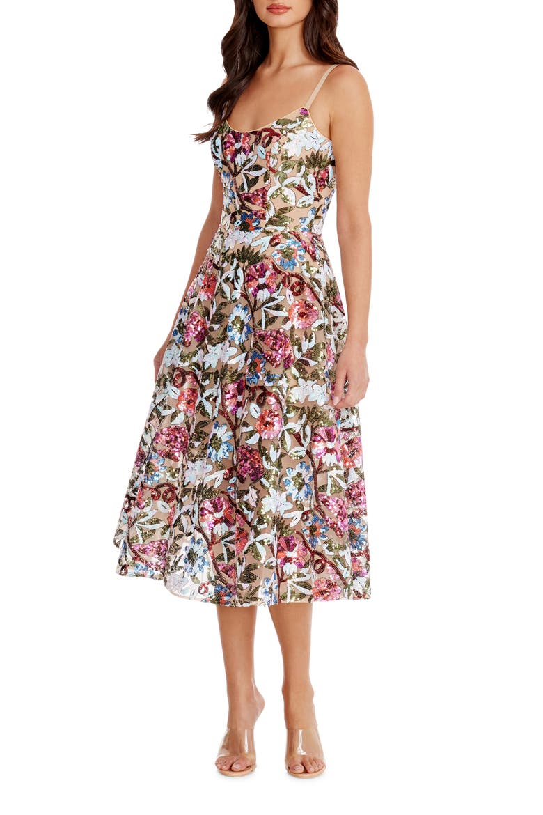 Uma Sequin Floral Cocktail Dress, Alternate, color, BRIGHT FUCHSIA MULTI