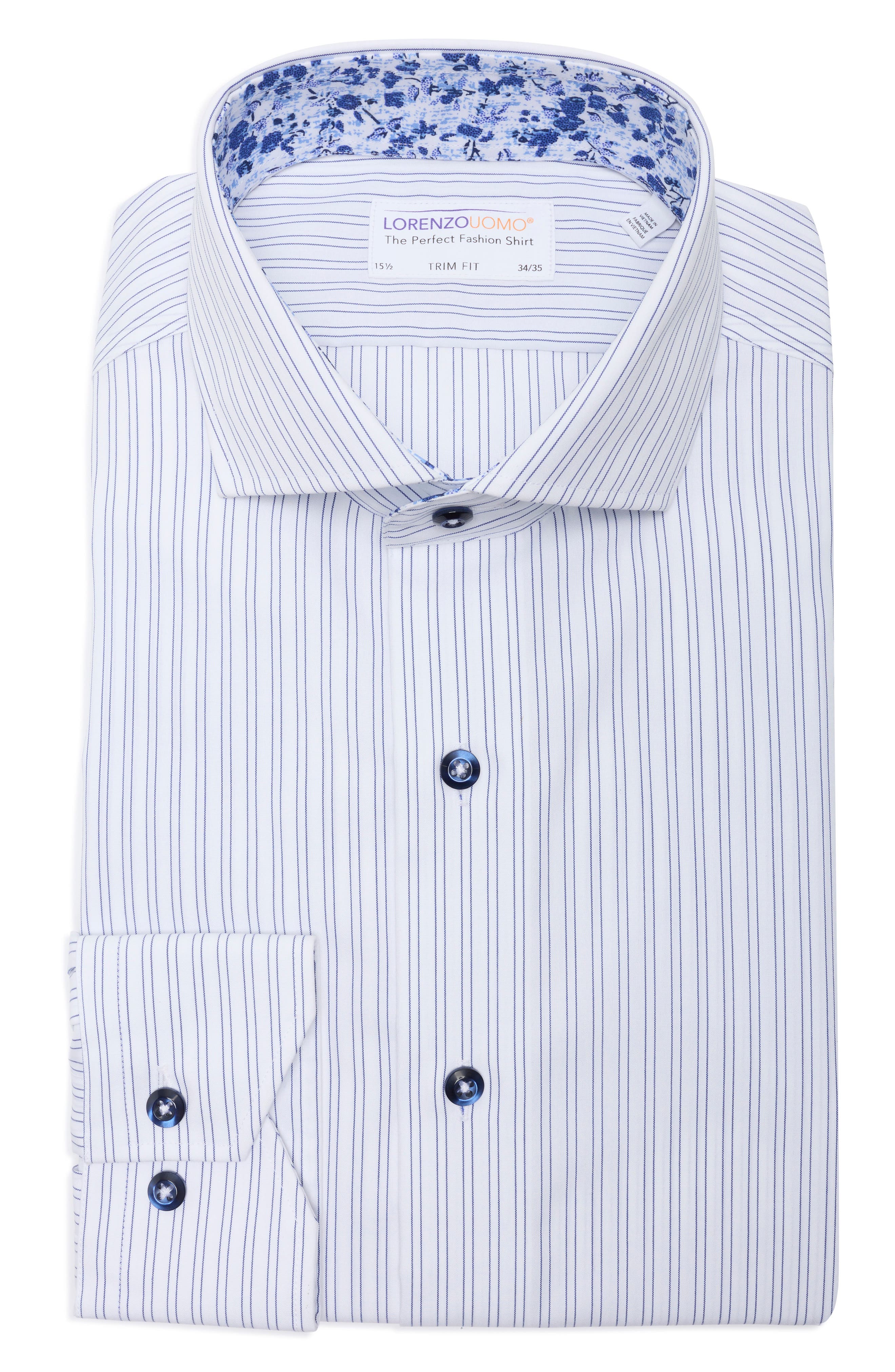 Lorenzo Uomo Trim Fit Textured Vertical Stripe Cotton Button-Up Shirt