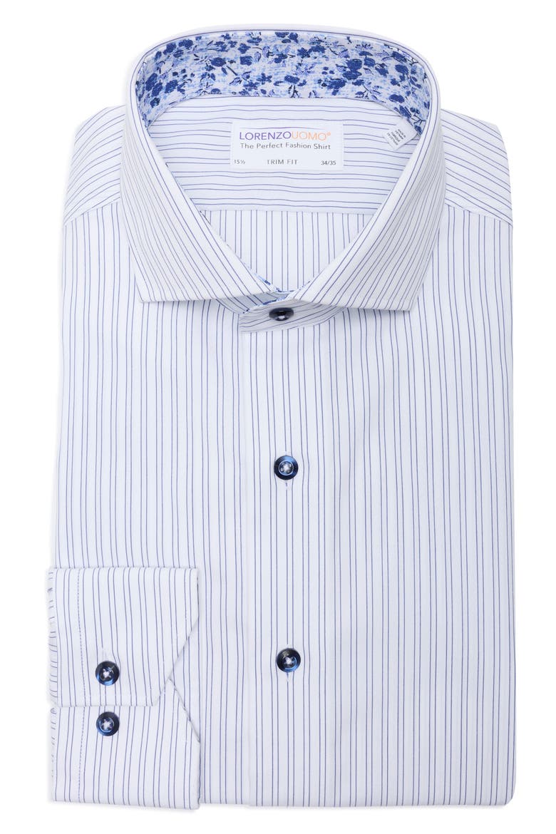 Trim Fit Textured Vertical Stripe Cotton Button-Up Shirt, Alternate, color, WHITE/ NAVY