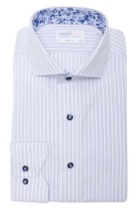 Trim Fit Textured Vertical Stripe Cotton Button-Up Shirt