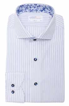 Lorenzo Uomo Trim Fit Textured Vertical Stripe Cotton Button-Up Shirt