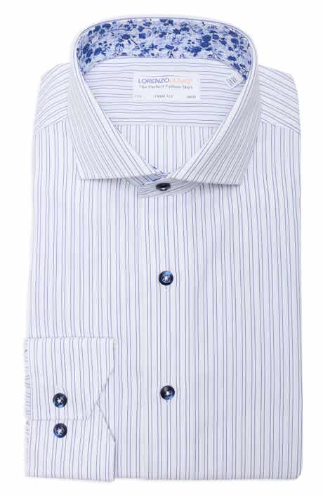 Lorenzo Uomo Trim Fit Textured Vertical Stripe Cotton Button-Up Shirt
