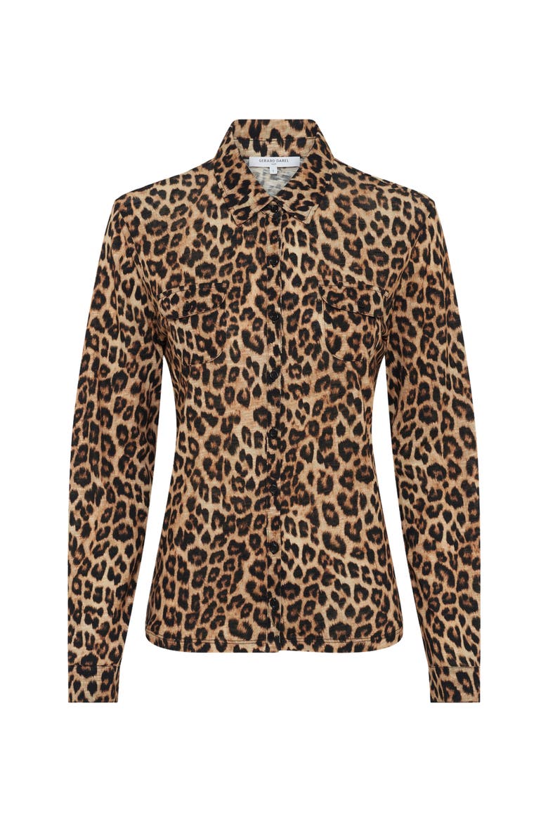 Heloise Leopard Print Long Sleeve Shirt, Alternate, color, Camel