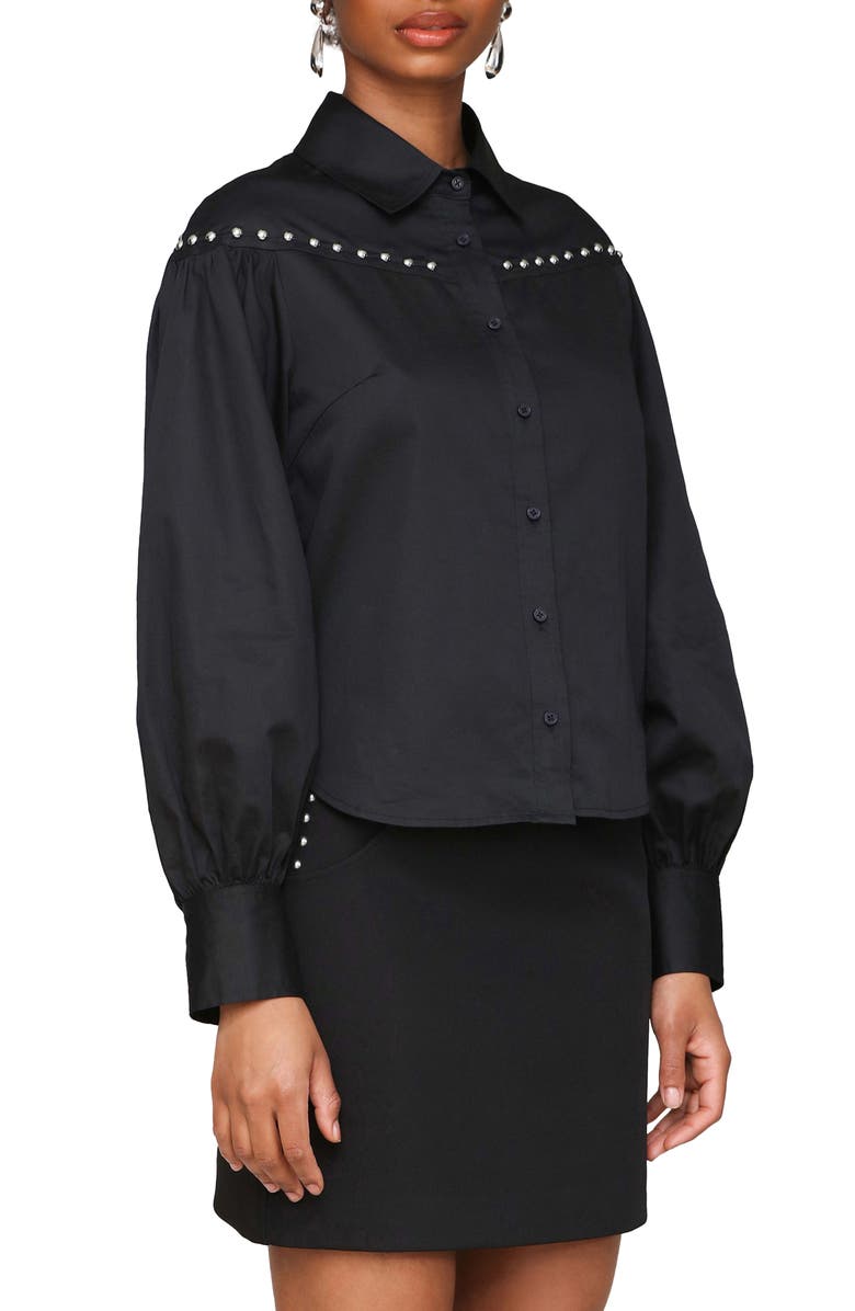 Avec Les Filles Studded Puff Sleeve Button-Up Shirt, Alternate, color, Black