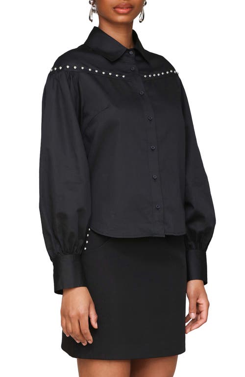 Avec Les Filles Studded Puff Sleeve Button-up Shirt In Black