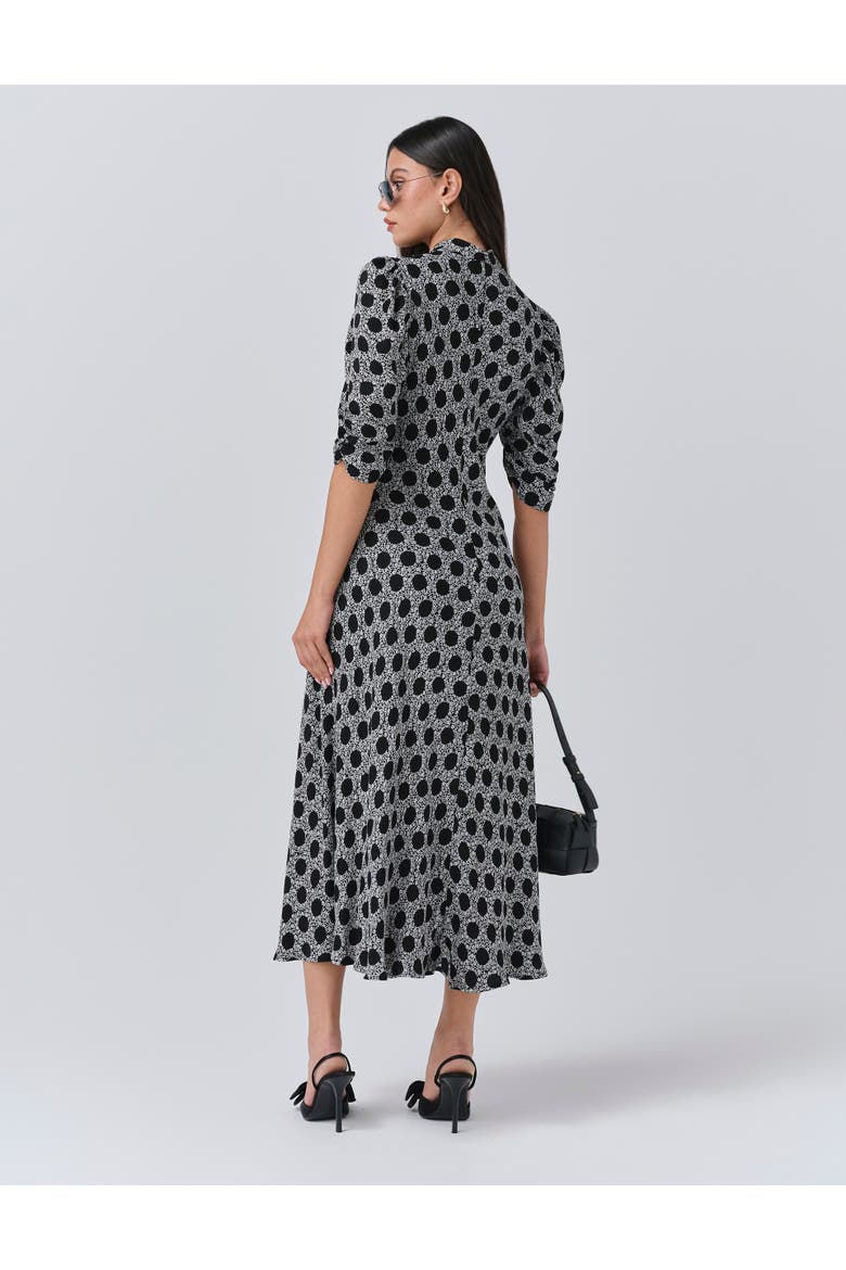 Mia Crepe Polka Dot Midi Tea Dress, Alternate, color, Black Spot Floral