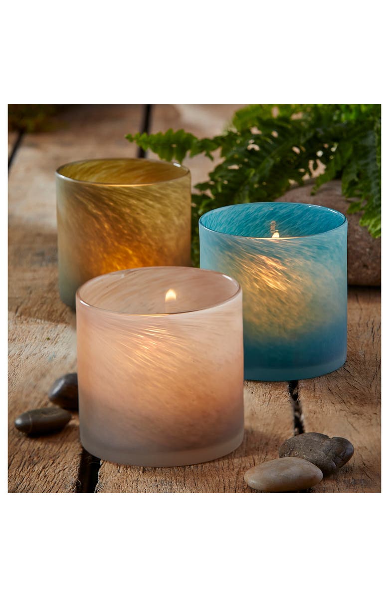 tag Blasted Blue Glass Candleholder for Pillar Candles Summer, Alternate, color, Blue