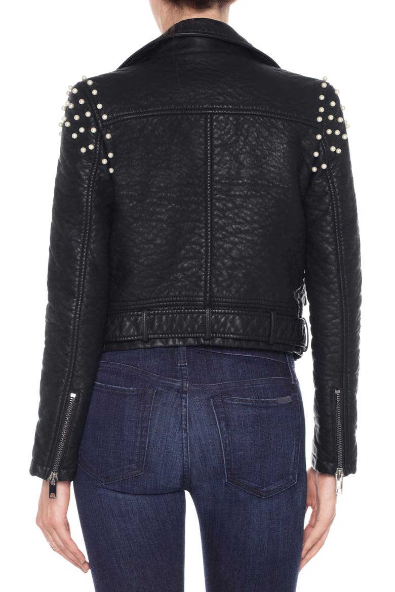 Taylor Embellished Faux Leather Moto Jacket, Alternate, color, BLACK