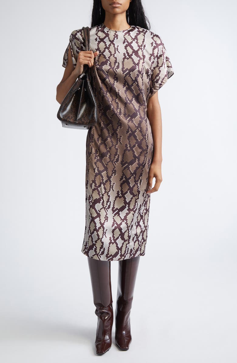 Stella McCartney Snakeskin Print Satin Midi Dress, Alternate, color, Natural