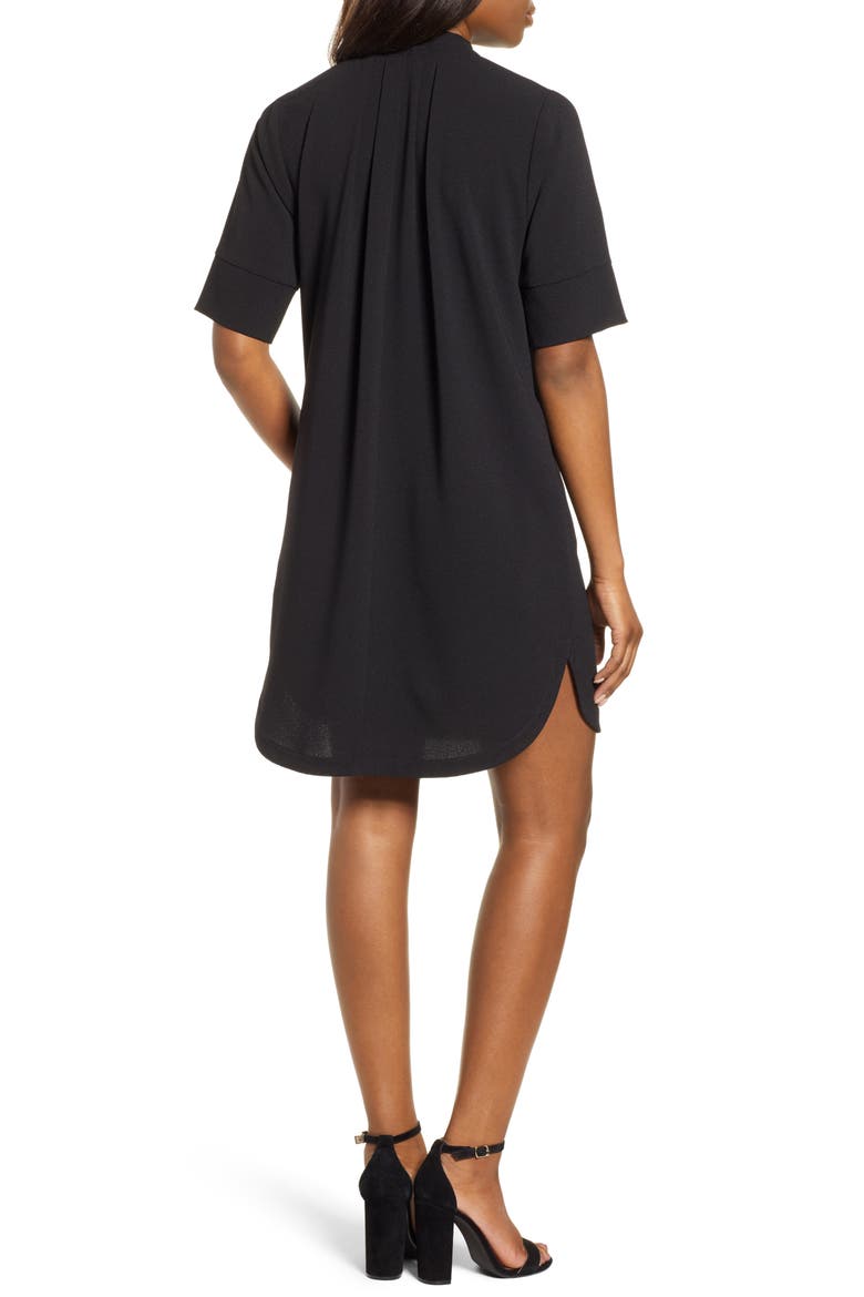 Pleat Front Curved Hem Shirtdress, Alternate, color, BLACK