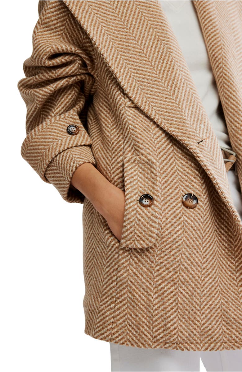 Free People Ari Herringbone Peacoat, Alternate, color, Tan