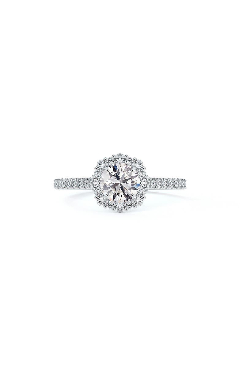 De Beers Forevermark Center of My Universe<sup>®</sup> Floral Halo Engagement Ring with Diamond Band, Main, color, 