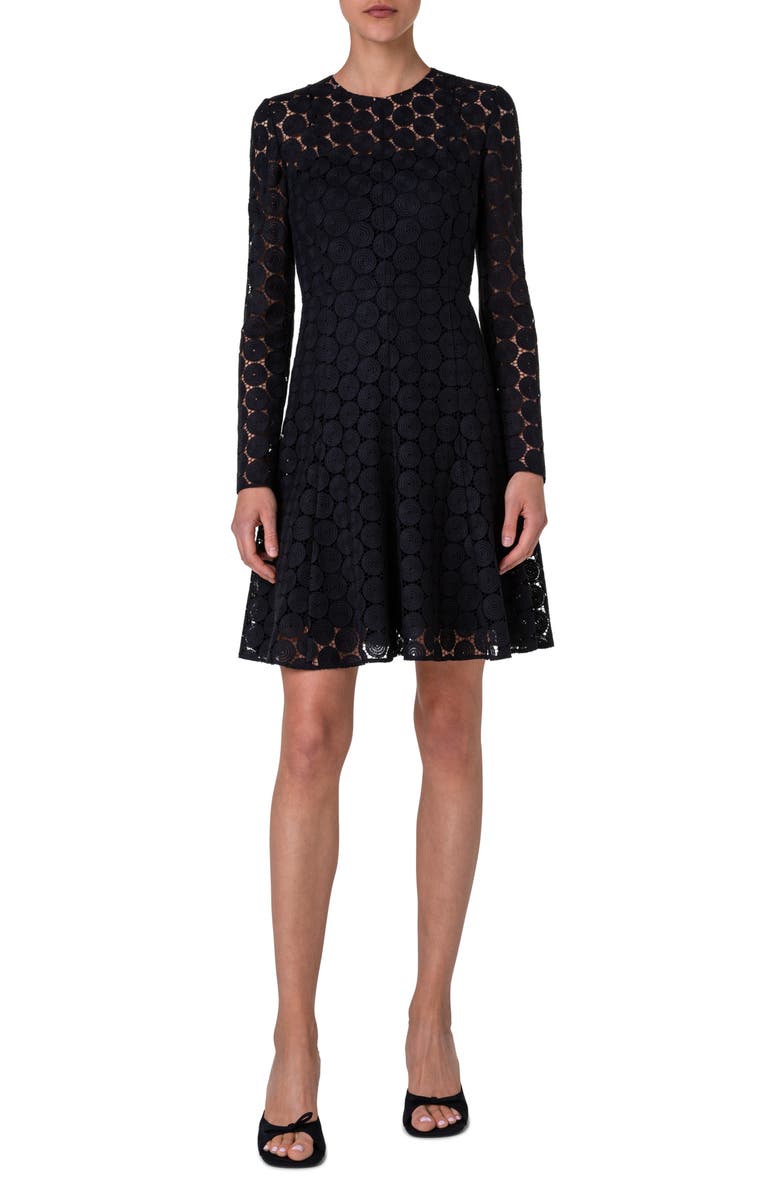 Akris punto Dot Guipure Lace Long Sleeve Fit & Flare Dress, Main, color,