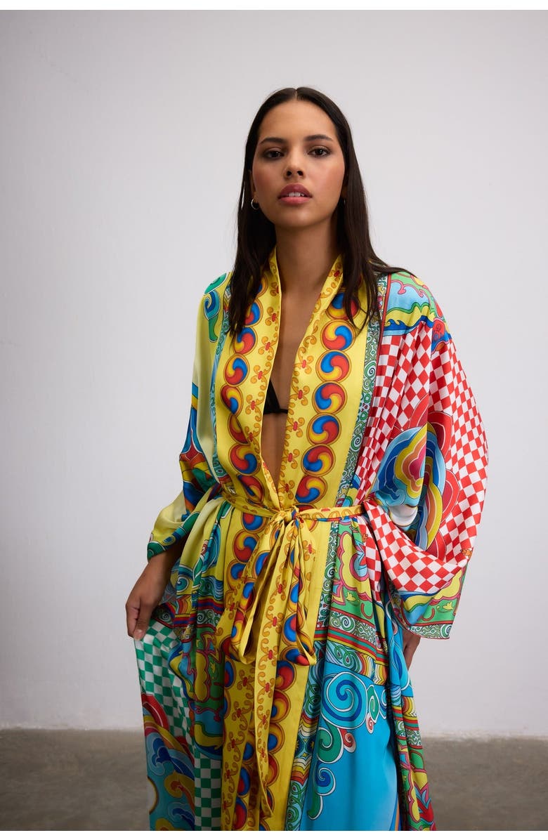 Je Te Veux Dynasty Motif Printed Long Kimono, Alternate, color, Multicolor