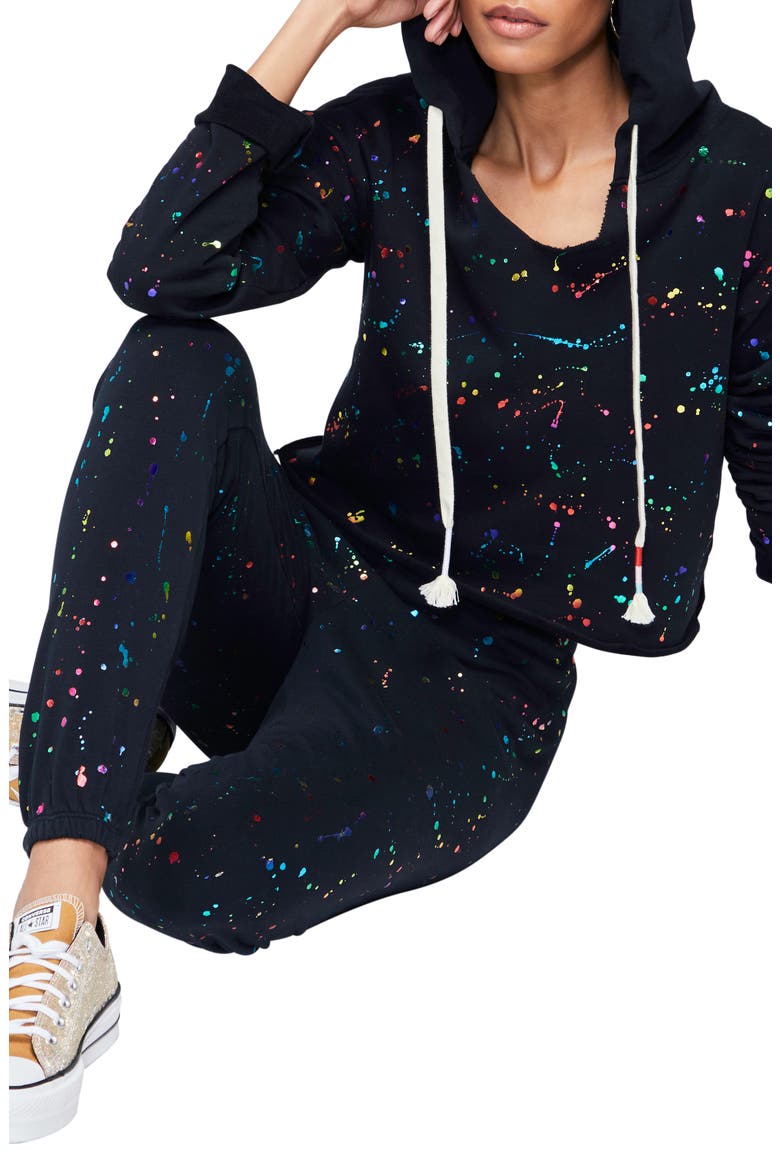 Ray Foil Splatter Cotton Blend Hoodie, Alternate, color, CLEAN BLACK