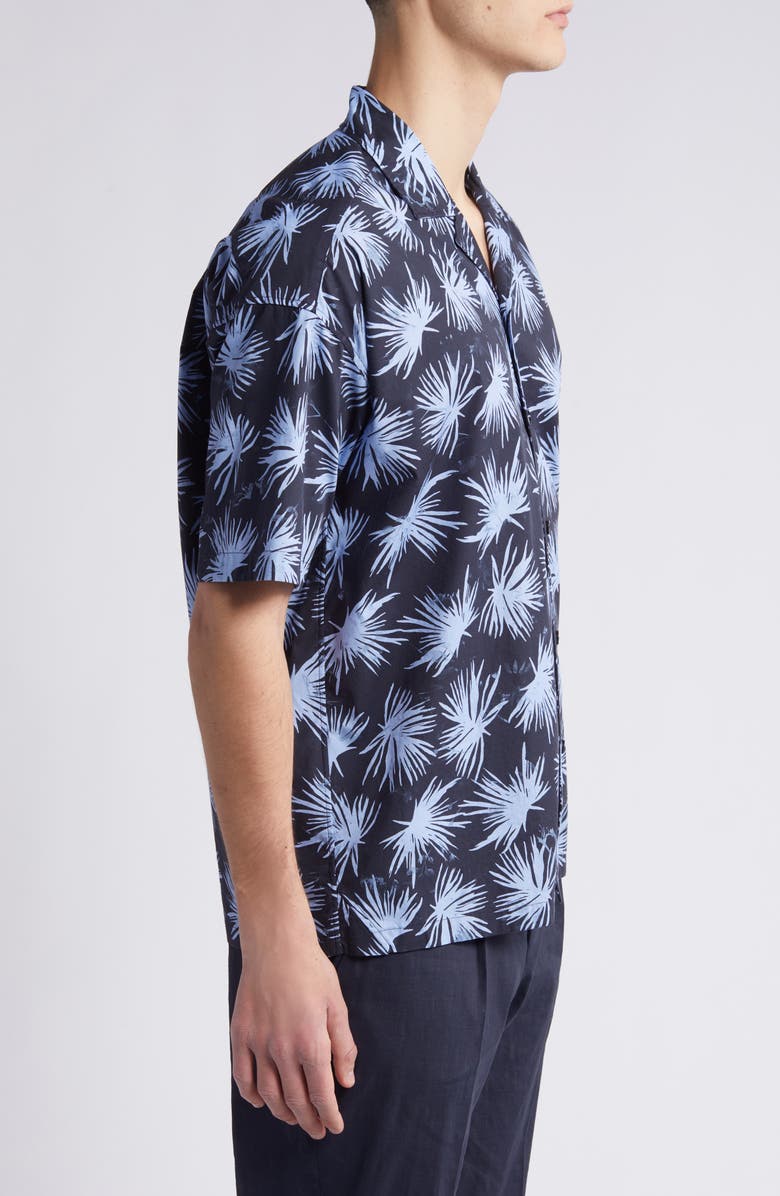 BOSS Drew Palm Print Stretch Camp Shirt, Alternate, color, Dk Bu