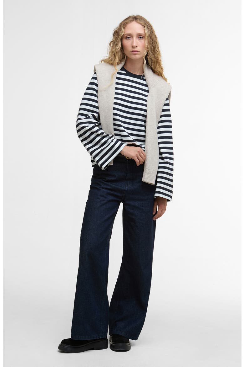 Robyn Stripe Flare Sleeve Sweatshirt, Alternate, color, DARK NAVY STRIPE
