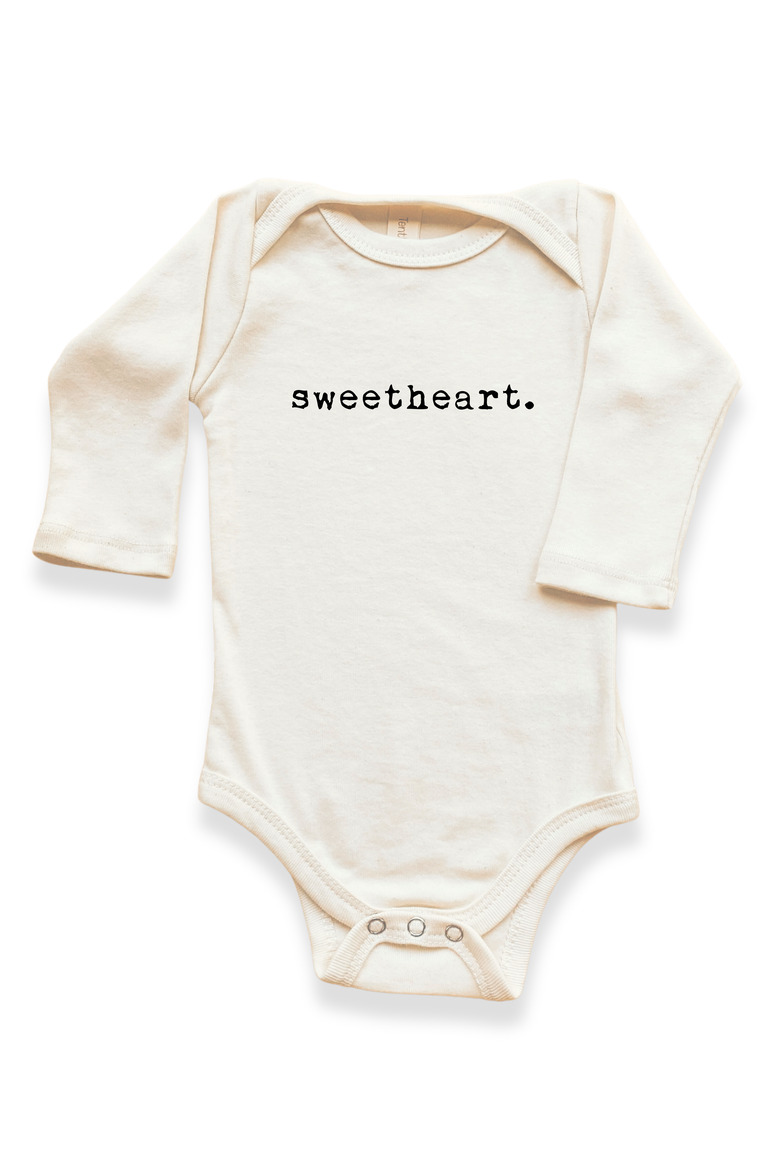 Sweetheart Organic Baby Bodysuit Long Sleeve, Main, color, Natural Black Lettering