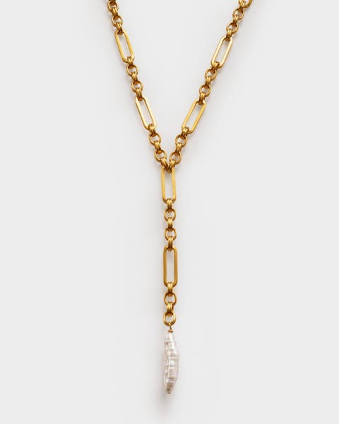 Allure Waterproof Gold Pearl Lariat Necklace