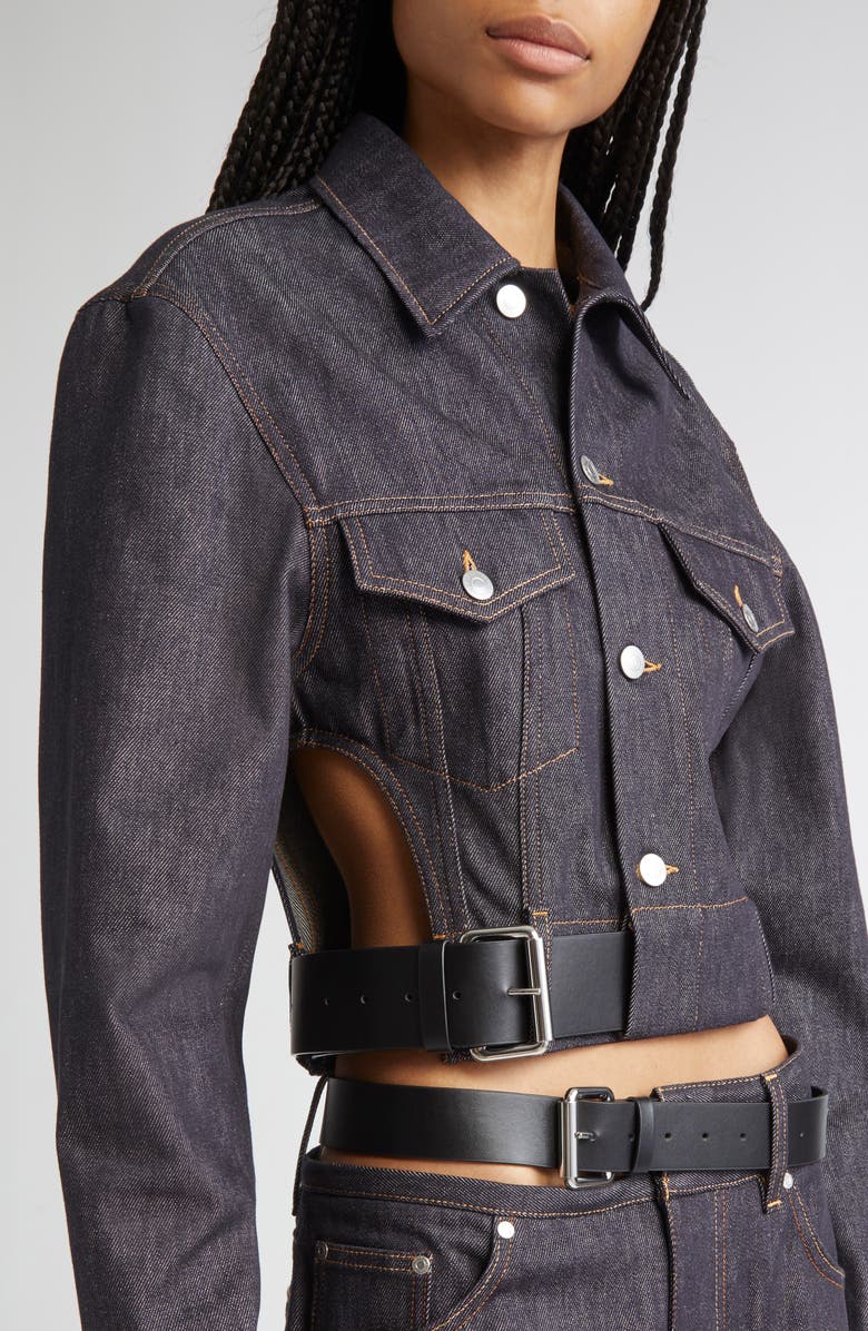 Stella McCartney Belted Crop Raw Denim Jacket, Alternate, color, 4123 - Raw Blue Denim