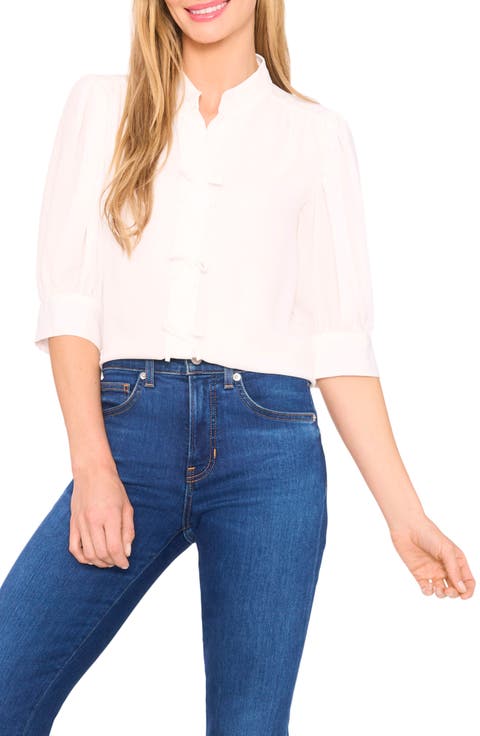 Bow Detail Button Front Top