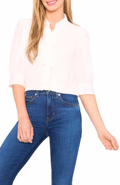 CeCe Bow Detail Button Front Top