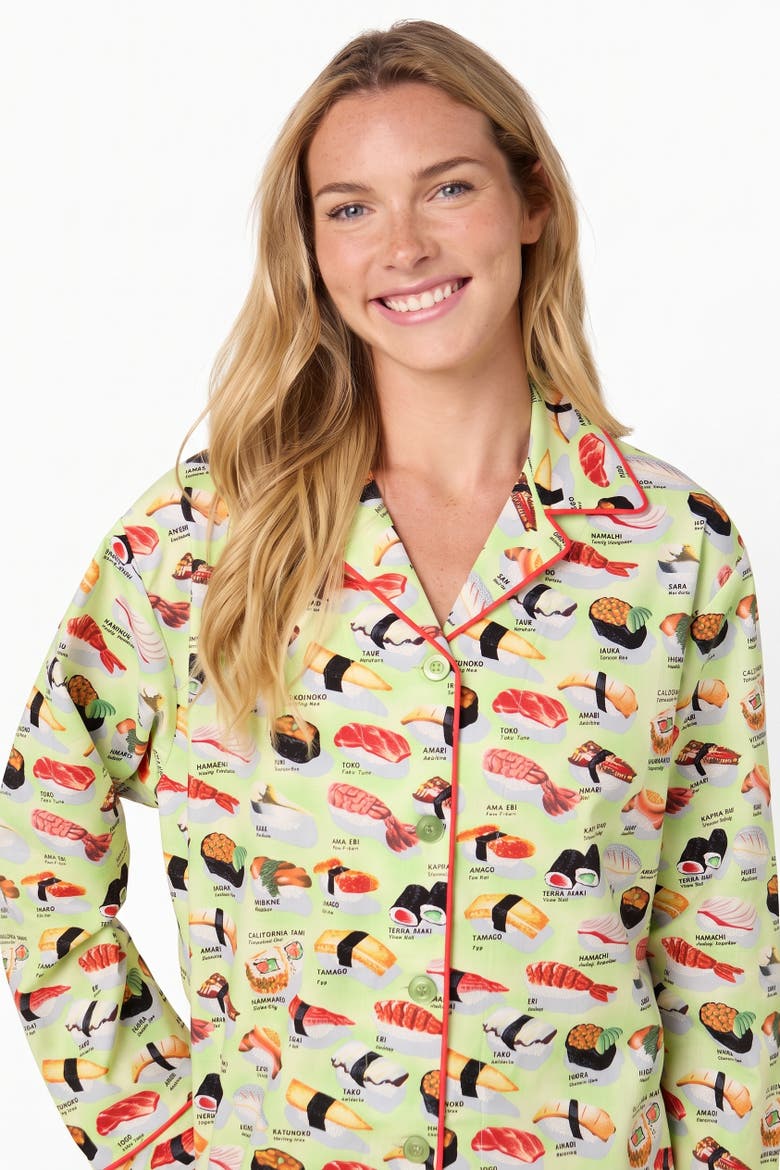 Sushi Poplin Pajama Set, Alternate, color, Sushi Wasabi