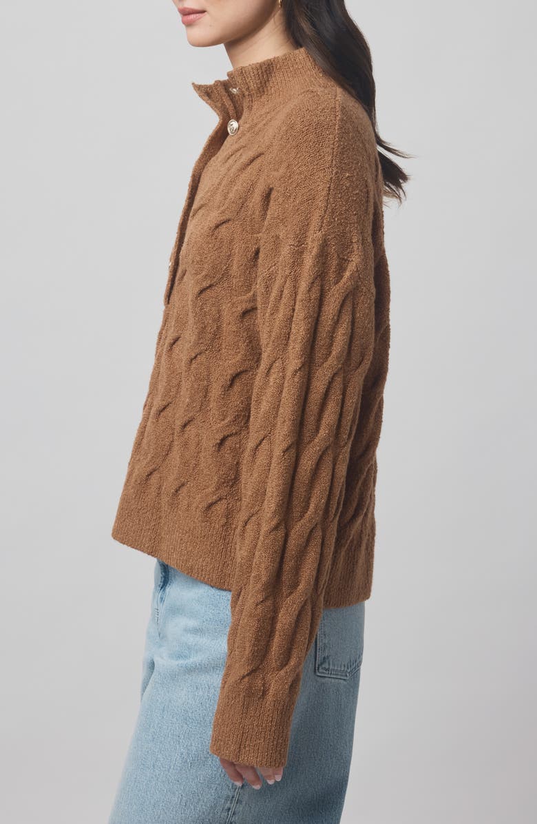 Splendid x @cellajaneblog Cable Half Placket Sweater, Alternate, color, Caramel