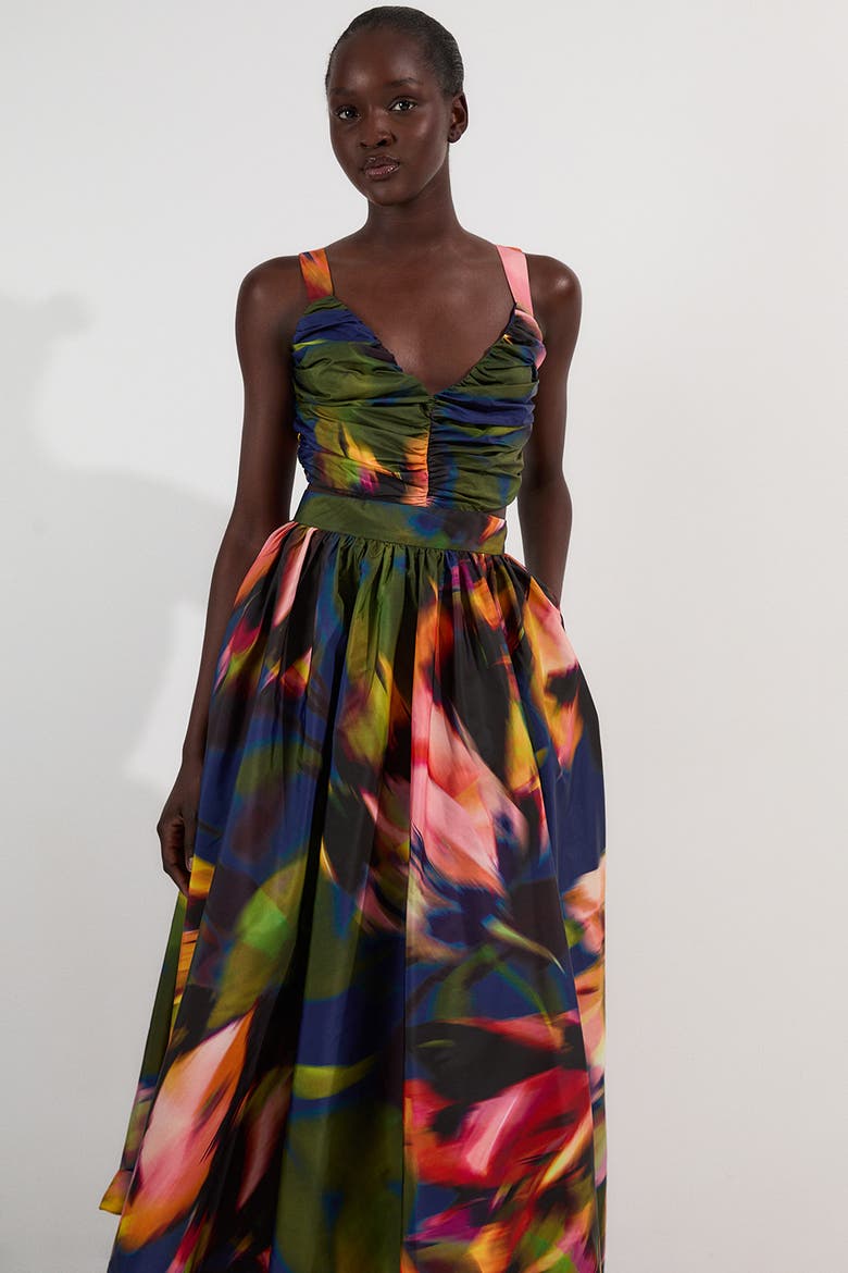 Blurred Floral Taffeta Maxi Dress, Alternate, color, Multi