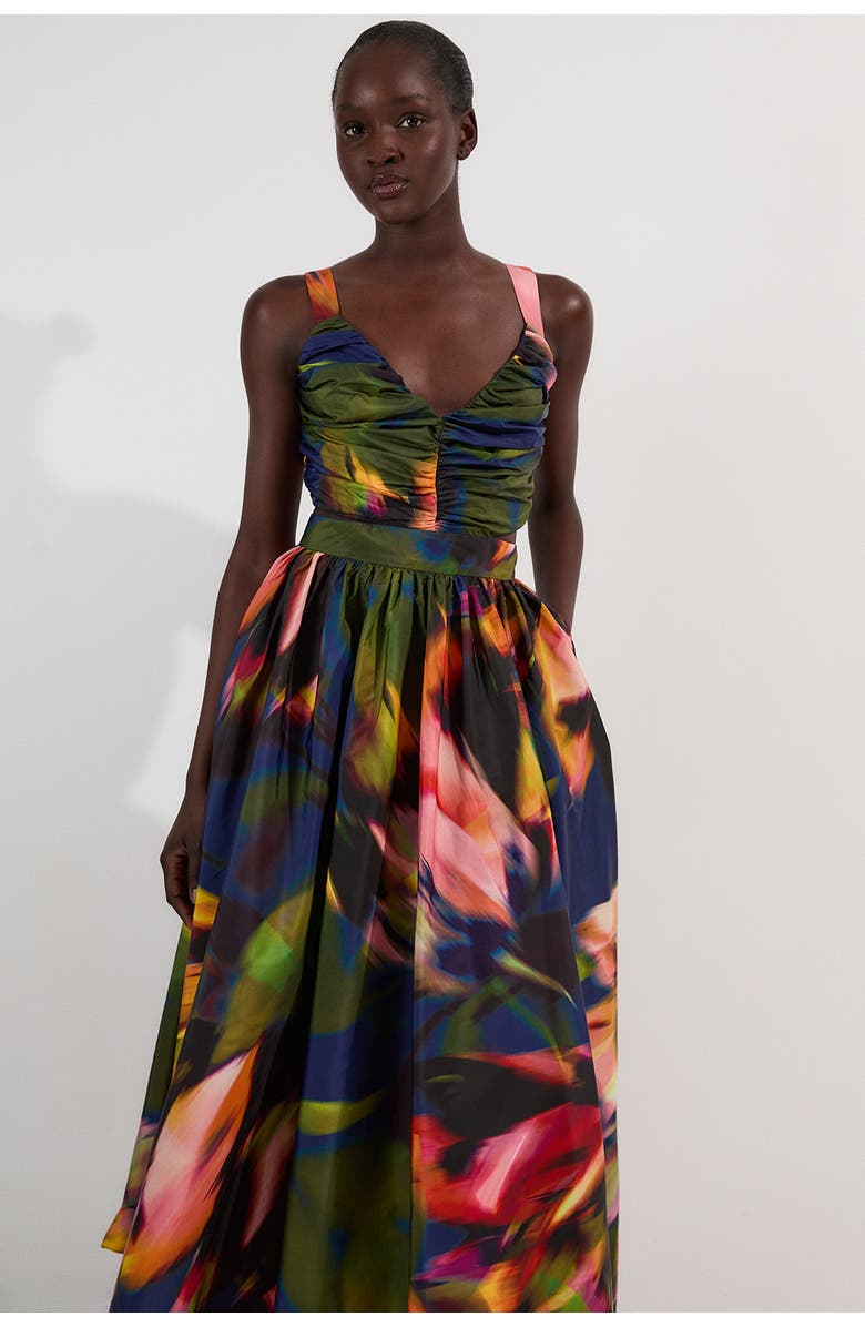 Karen Millen Blurred Floral Taffeta Maxi Dress, Alternate, color, Multi