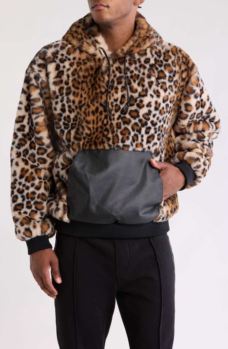 Cult of Individuality Faux Fur Pullover Hoodie, Main, color, Leopard