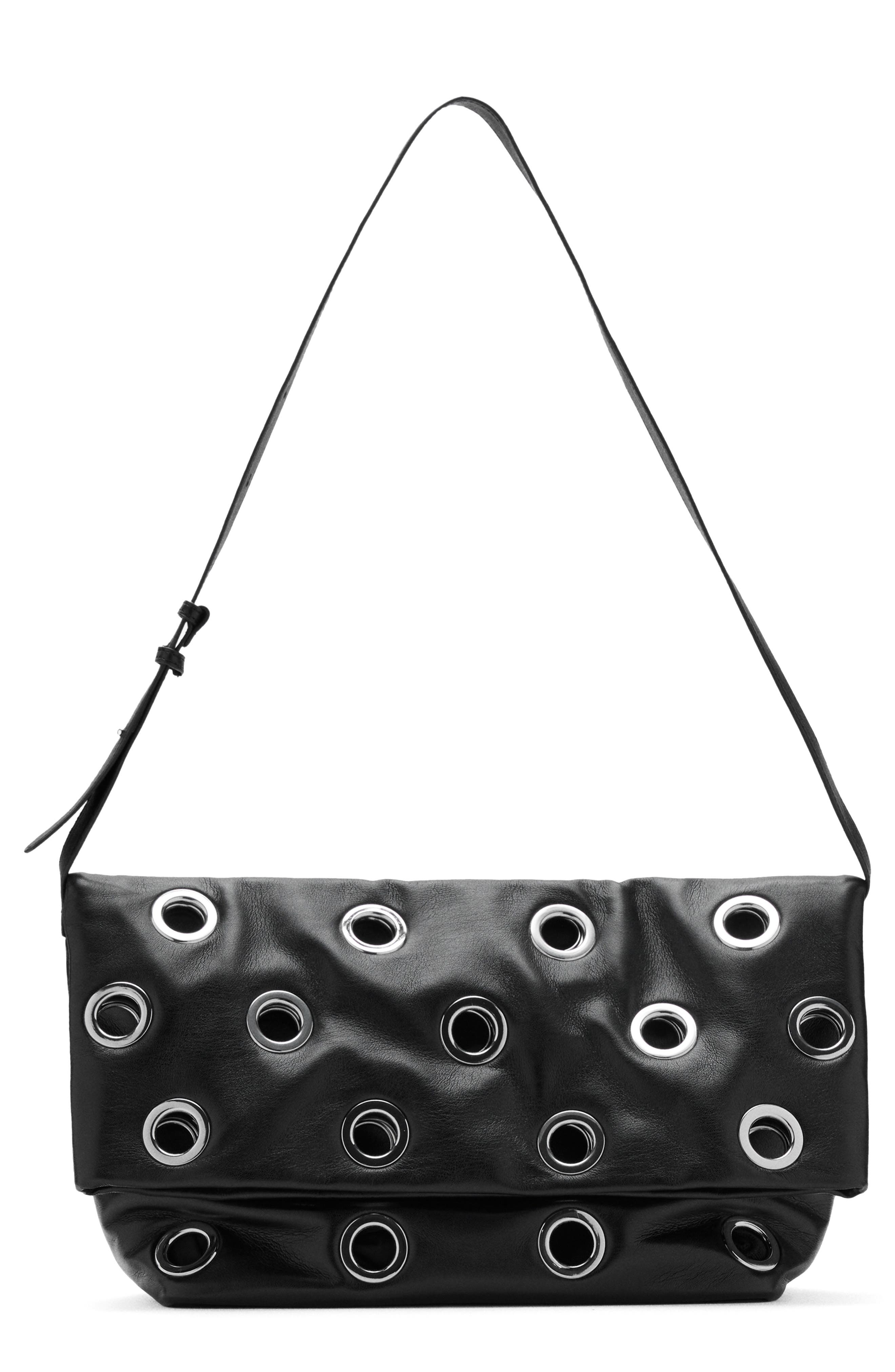 MANGO Faux Leather Eyelet Crossbody Bag, Main, color, Black