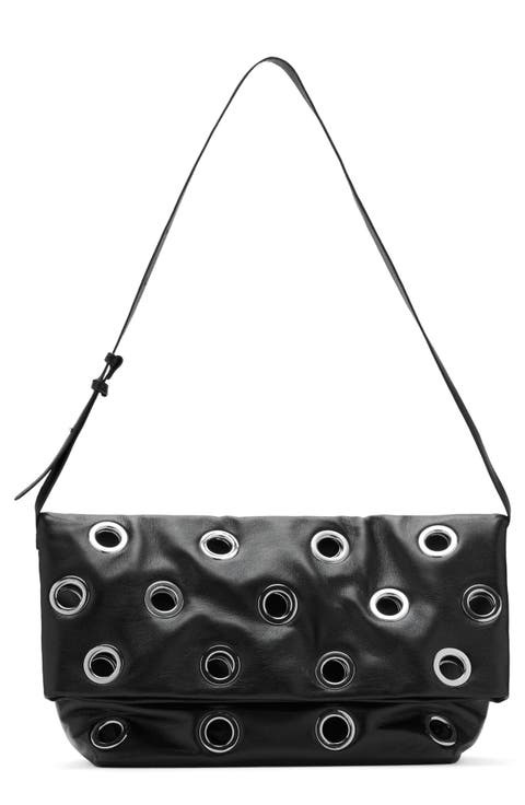 Faux Leather Eyelet Crossbody Bag