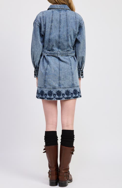 Jacquie The Label Elodie Embroidered Long Sleeve Denim Minidress In Blue