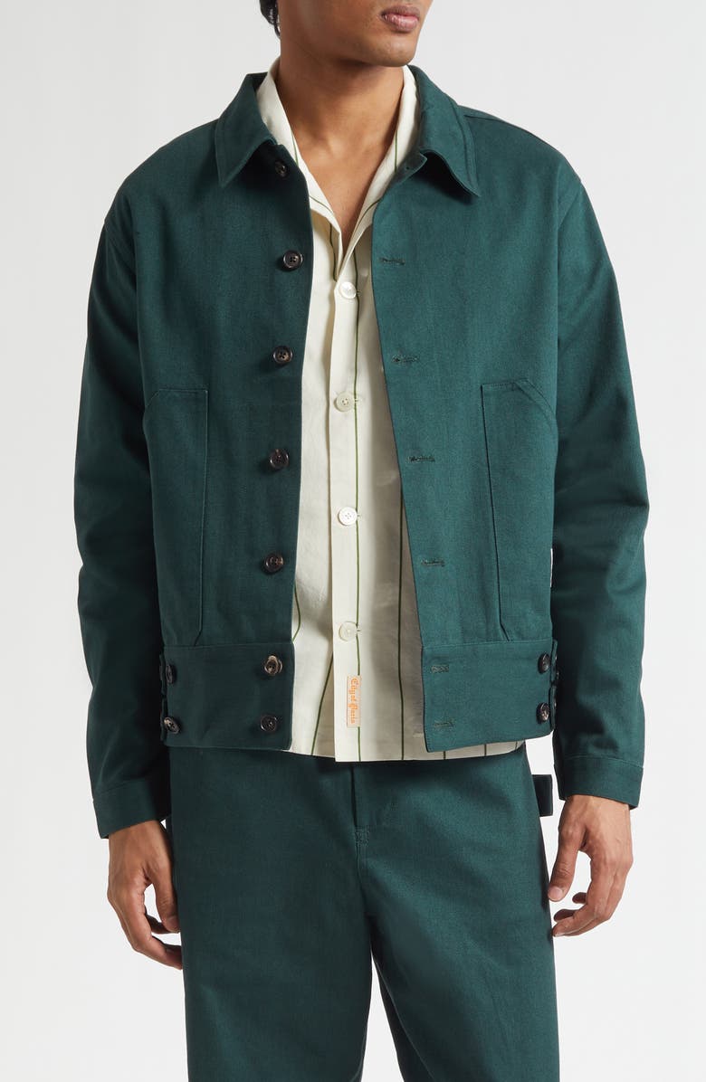 Bode Knolly Brook Cotton Jacket, Main, color, Dark Green