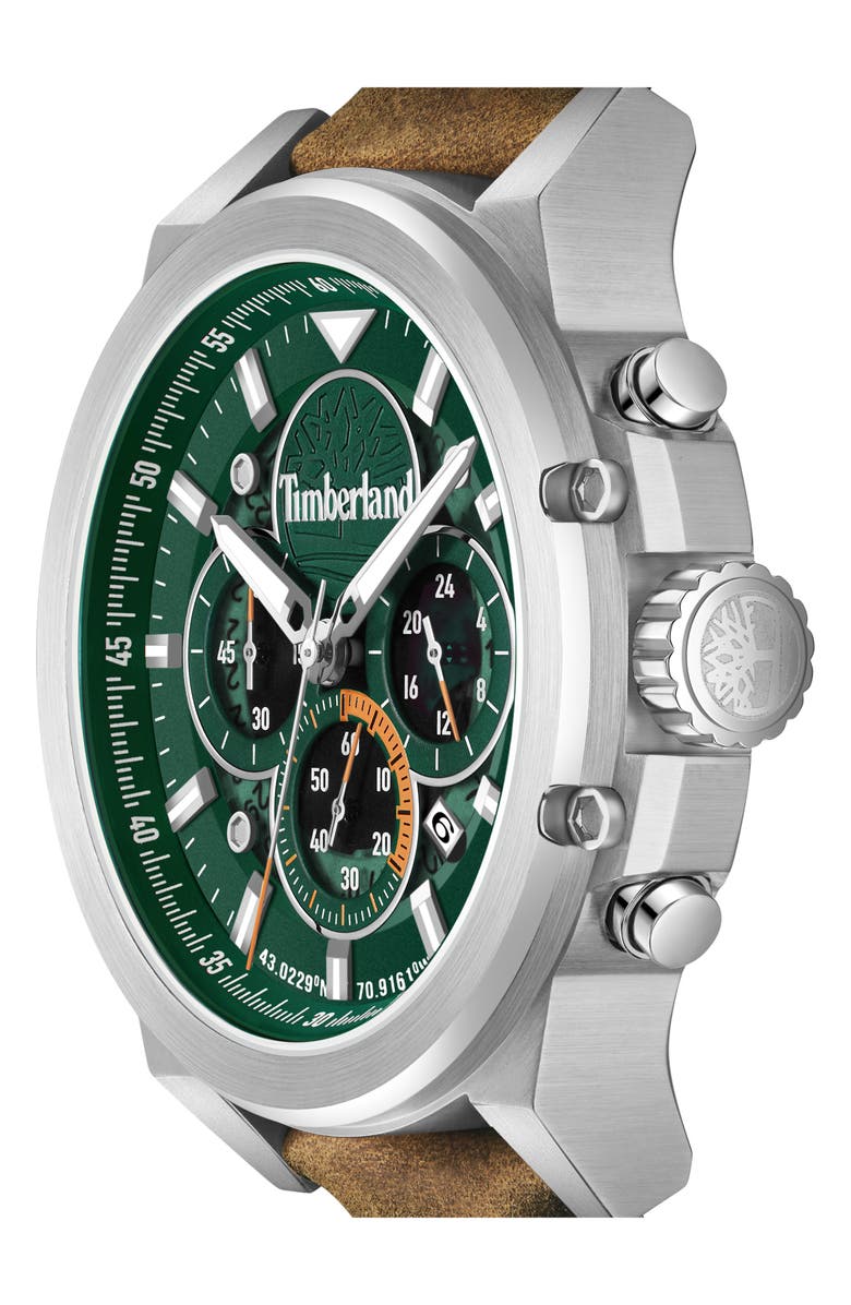 Timberland Fast Strike Multifunction Chronograph Leather Strap Watch, 46mm, Alternate, color, 