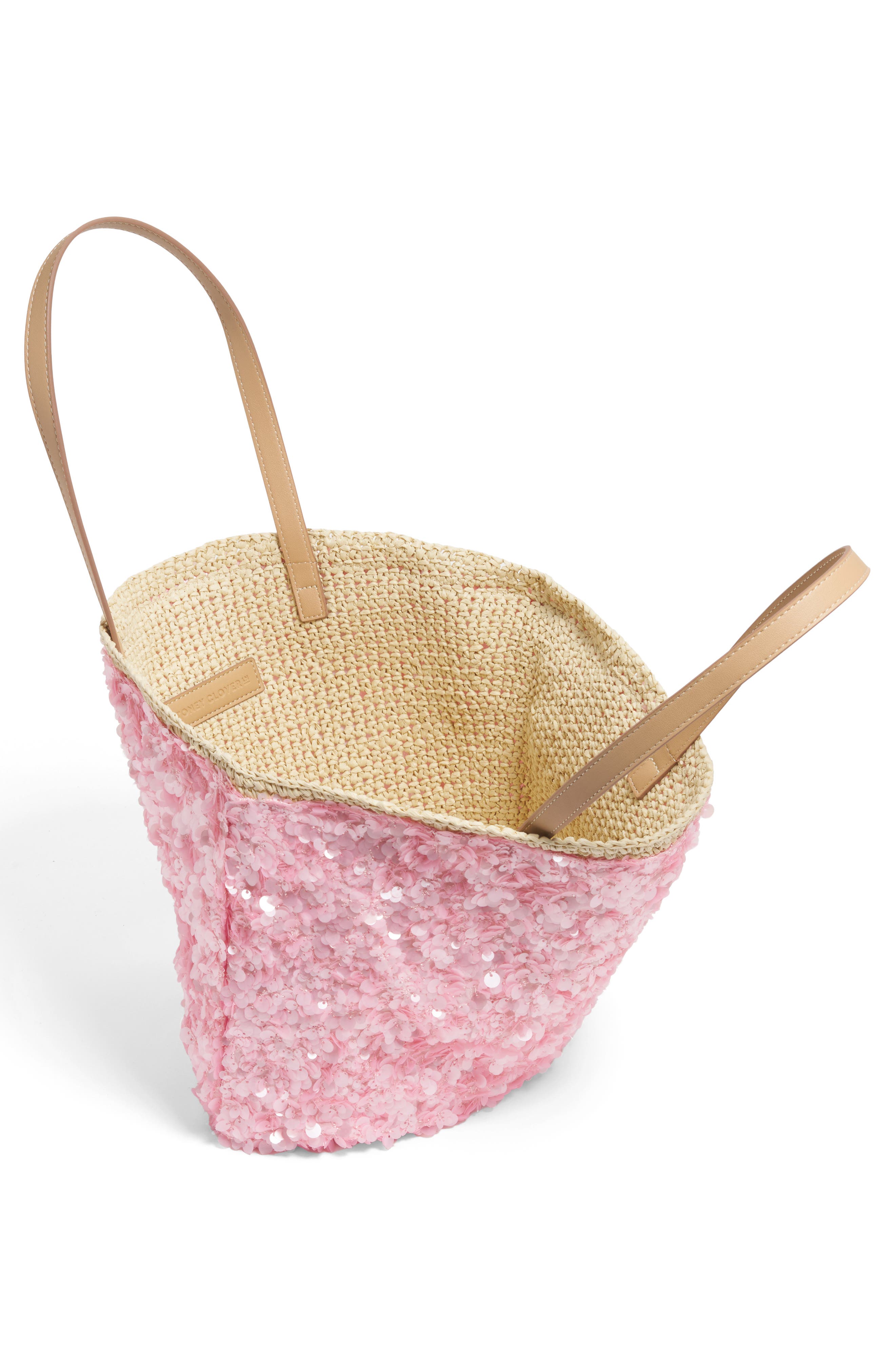 Stoney Clover Lane Curve Sequin Raffia Tote, Alternate, color, Sequined Pink