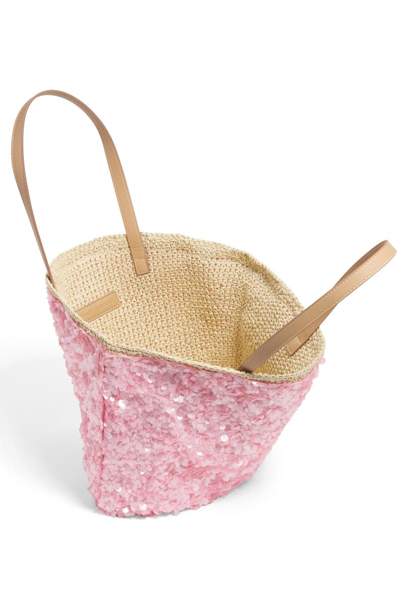 Stoney Clover Lane Curve Sequin Raffia Tote, Alternate, color, Sequined Pink