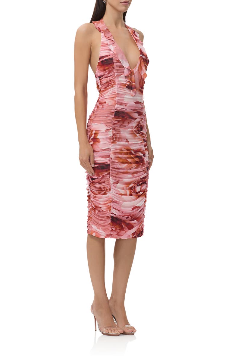 AFRM Balmer Ruched Halter Dress, Alternate, color, Peach Roses