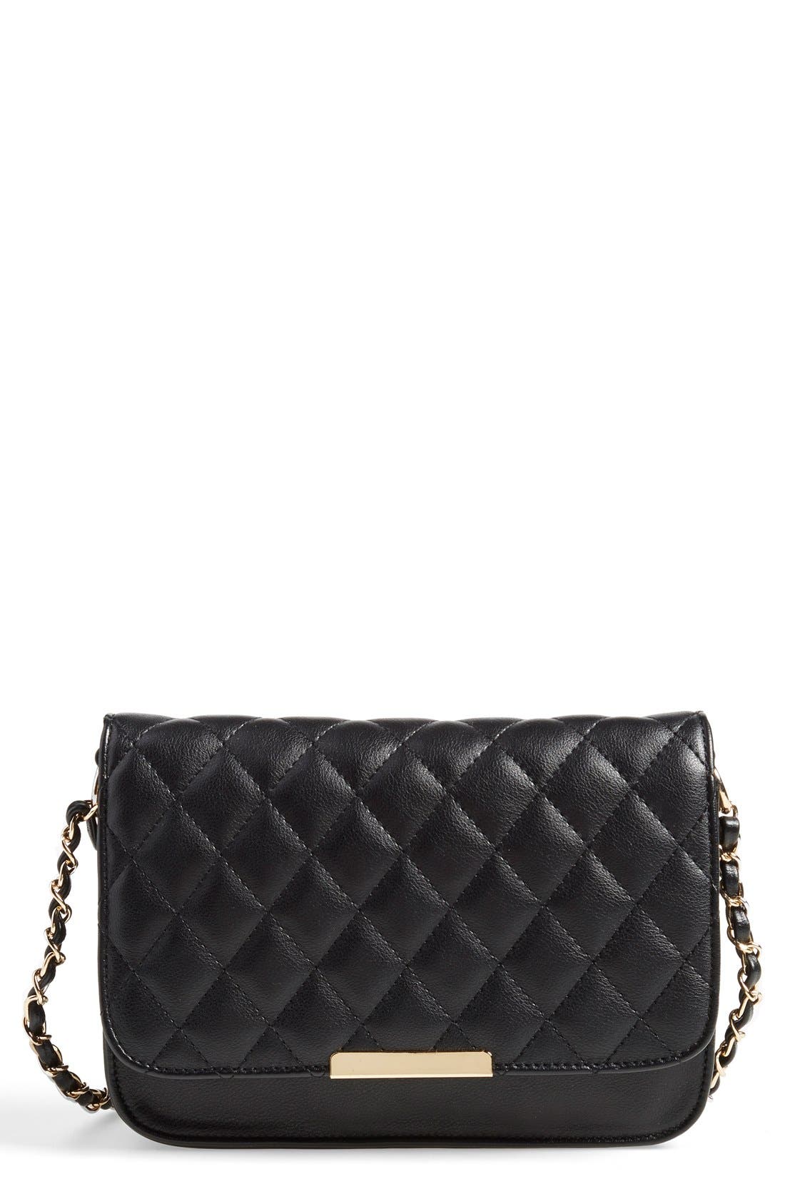 Quilted Faux Leather Crossbody Bag, Main, color, BLACK